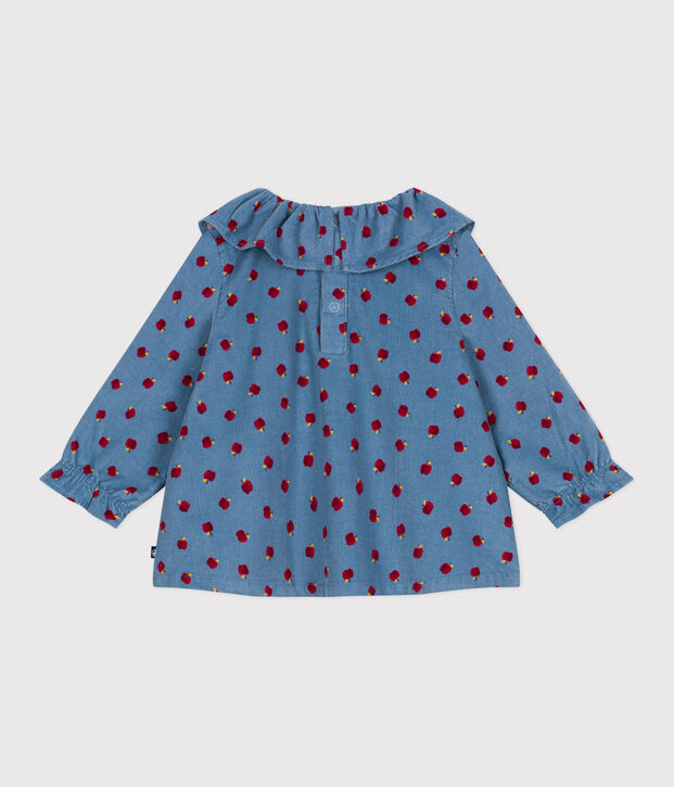 Blouse b&eacute;b&eacute; en velours manches longues imprim&eacute; pommes bleu/multicouleur