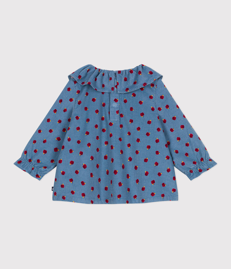 Blouse b&eacute;b&eacute; en velours manches longues imprim&eacute; pommes bleu ADRIATIC/ MULTICO