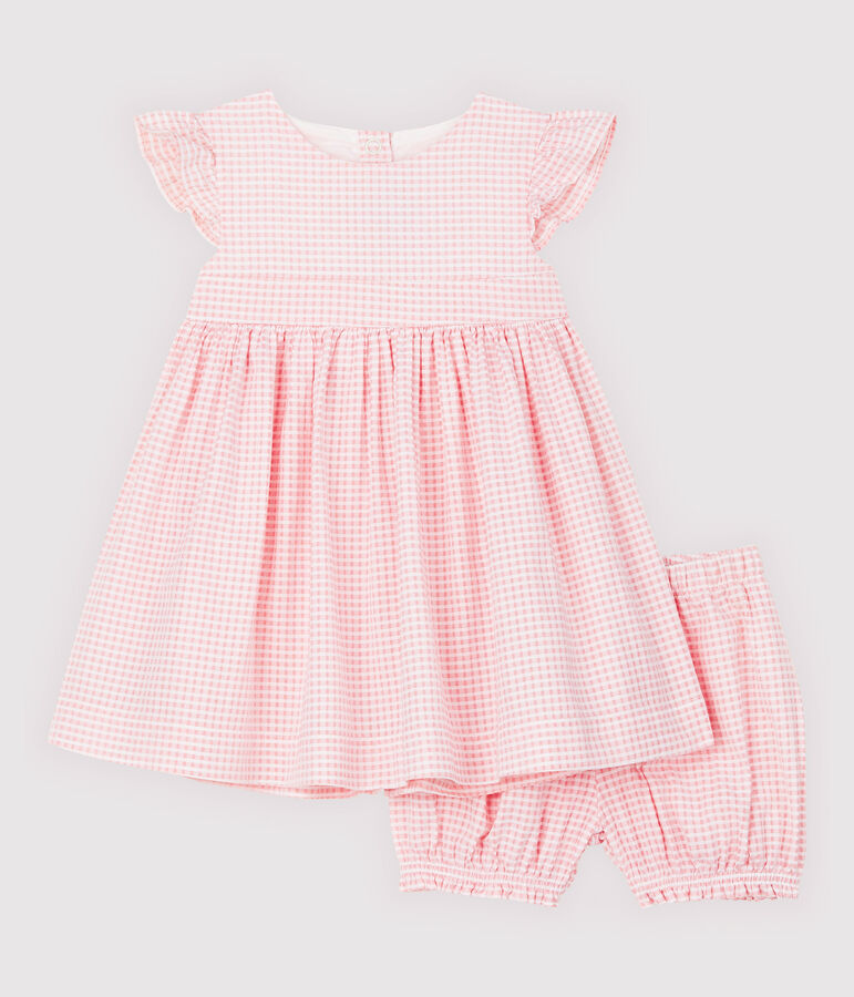Robe et bloomer b&eacute;b&eacute; fille. rose MINOIS/blanc MARSHMALLOW