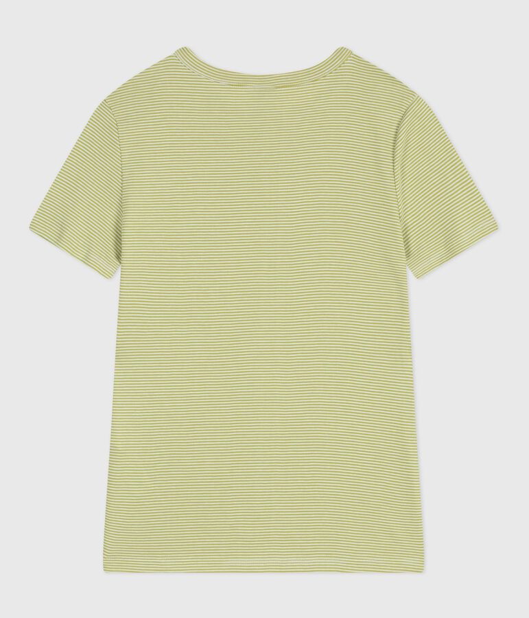 Tee-shirt femme en coton manches courtes &agrave; rayures vert MOSS/ MARSHMALLOW