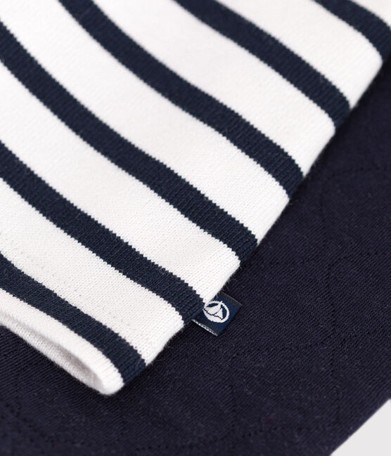 Robe manches longues en tubique bébé bleu SMOKING/blanc MARSHMALLOW