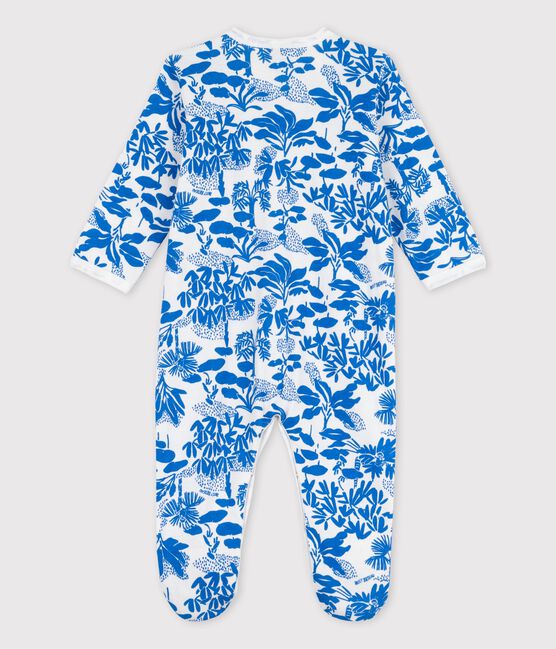 Dors-bien bébé imprimé végétal en coton blanc MARSHMALLOW/bleu BRASIER