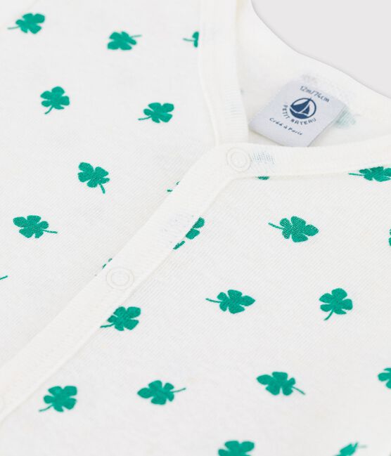 Combicourt bébé imprimé végétal en lin et coton blanc MARSHMALLOW/vert GAZON