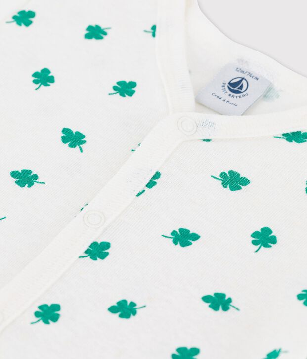 Combicourt b&eacute;b&eacute; imprim&eacute; v&eacute;g&eacute;tal en lin et coton blanc/vert