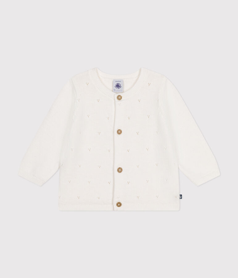 Cardigan en tricot de coton ajour&eacute; b&eacute;b&eacute; blanc MARSHMALLOW