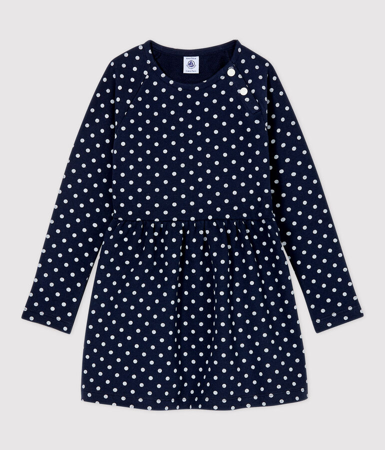 Robe manches longues en molleton enfant fille bleu SMOKING/blanc MARSHMALLOW