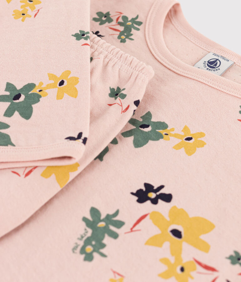 Pyjama fleur petite fille en tubique rose SALINE/blanc MULTICO