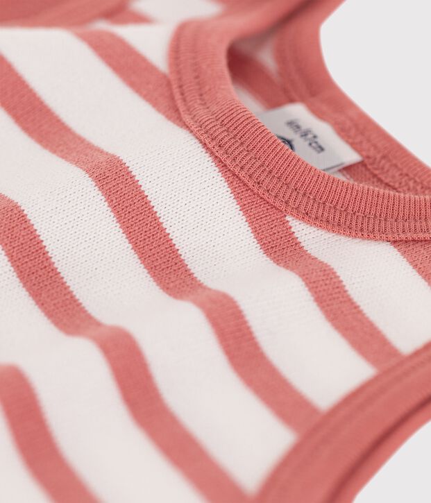 Combinaison courte b&eacute;b&eacute; en jersey &eacute;pais blanc/rose