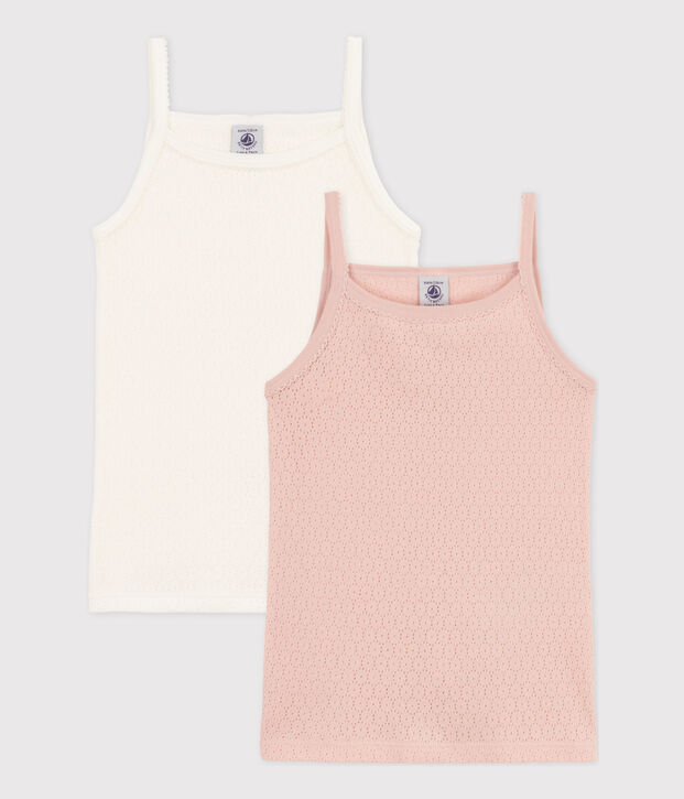 Lot de 2 chemises &agrave; bretelles unies en coton ajour&eacute; petite fille multicouleur