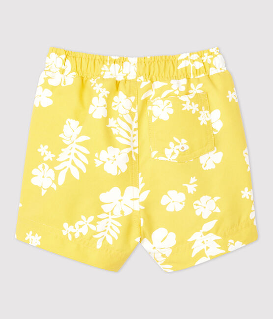 Short de bain en matière recyclée bébé jaune ORGE/blanc MARSHMALLOW