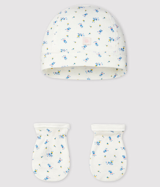 Lot bonnet naissance et moufles bébé en côte variante 1