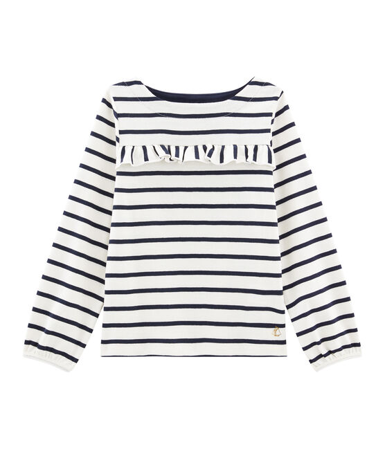 Tee shirt enfant fille beige COQUILLE/bleu SMOKING