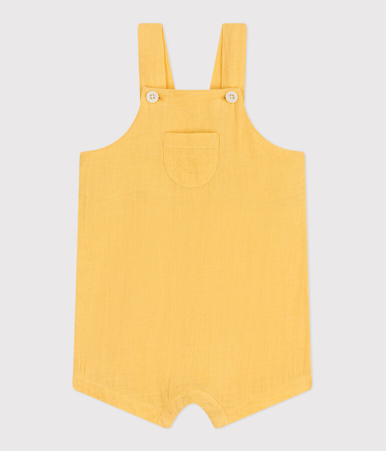 Salopette b&eacute;b&eacute; en gaze de coton jambes courtes, unie jaune ORGE