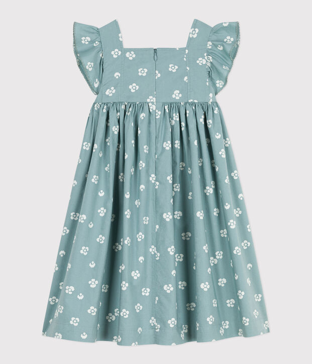 Robe longue sans manches enfant en coton fleurie vert/blanc