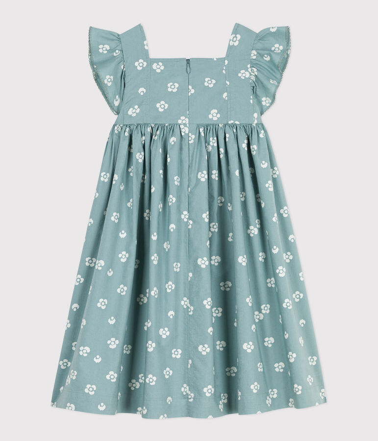Robe longue sans manches enfant en coton fleurie bleu PAUL/blanc MARSHMALLOW