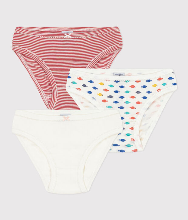 Lot de 3 culottes &agrave; bretelles animaux marins en coton petite fille multicouleur