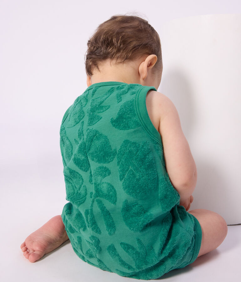 Combinaison courte b&eacute;b&eacute; en coton motifs palmiers vert