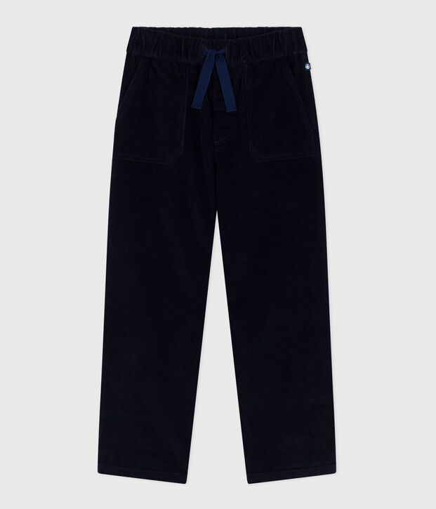 Pantalon droit enfant en velours uni bleu marine
