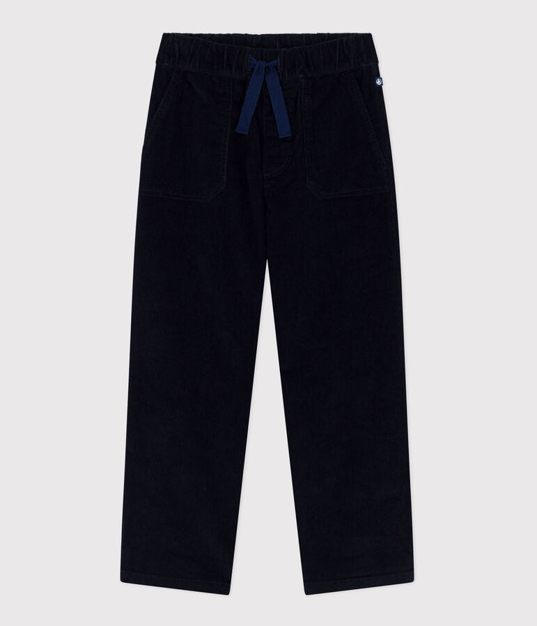 Pantalon droit enfant en velours uni bleu SMOKING
