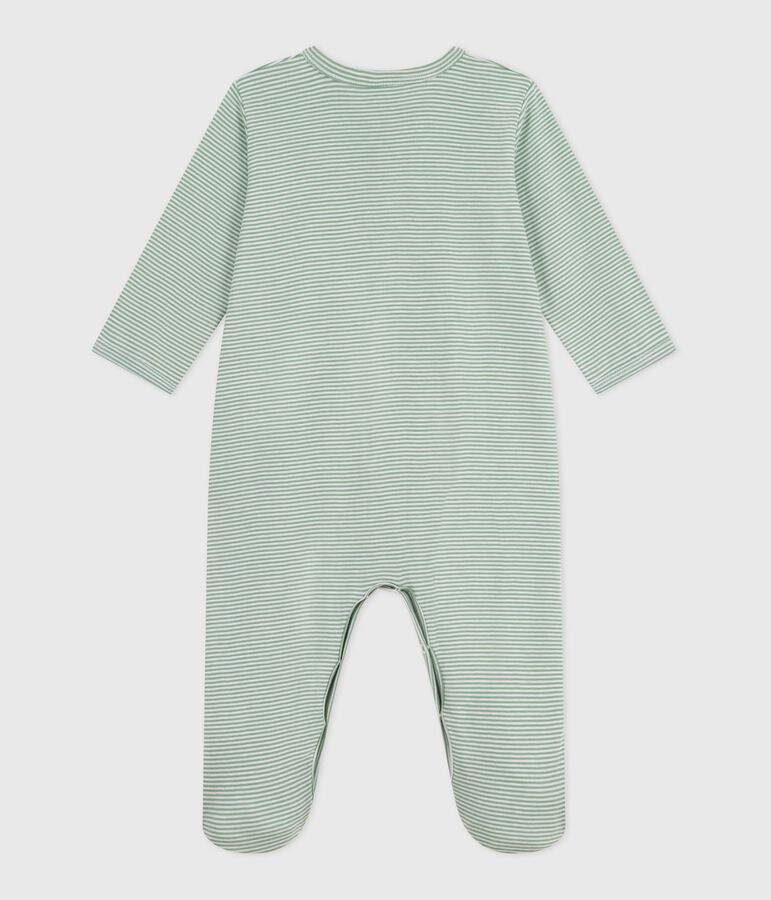 Pyjama b&eacute;b&eacute; en coton &agrave; rayures milleraies vert/blanc