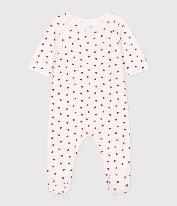 Pyjama b&eacute;b&eacute; coeur en velours blanc/rouge