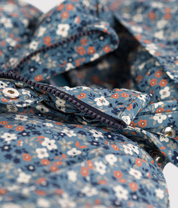 Doudoune mi-longue imprim&eacute;e enfant fille bleu/multicouleur