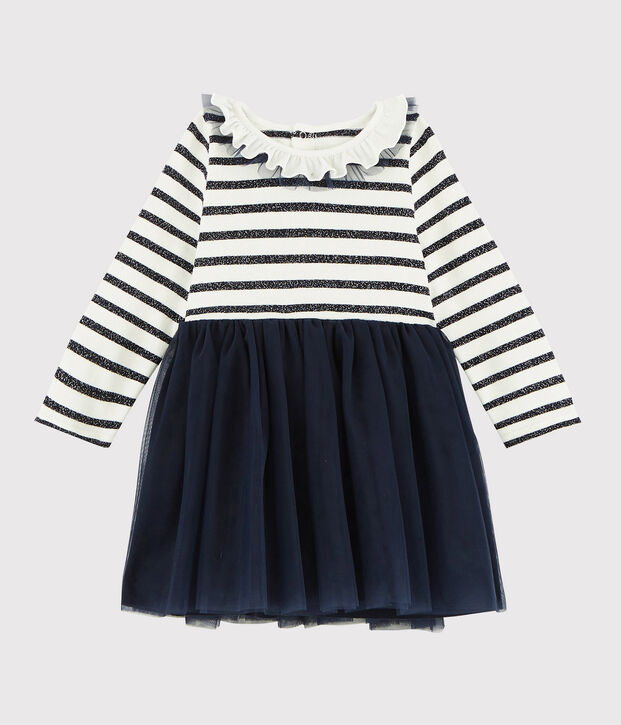 Robe manches longues b&eacute;b&eacute; fille blanc/SMOKING ARGENT BRILLANT