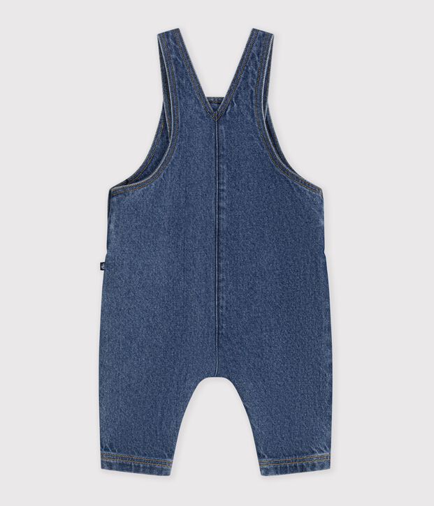 Salopette b&eacute;b&eacute; en jean jambes longues et poche c&oelig;ur bleu