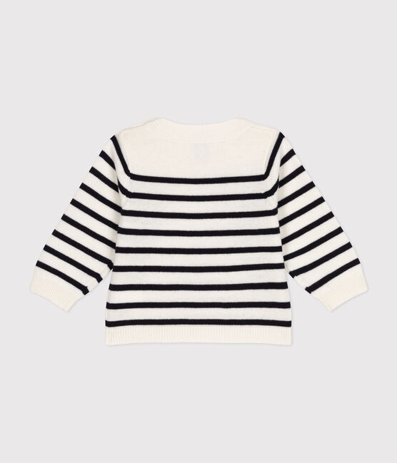 Pull en tricot de laine et coton bébé blanc MARSHMALLOW/bleu SMOKING