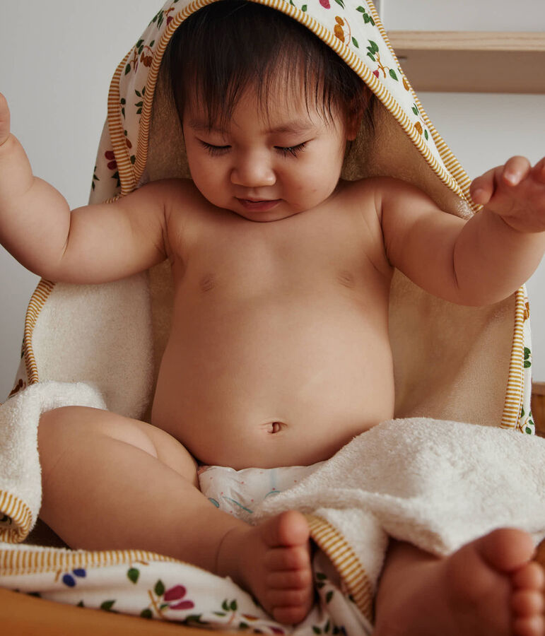Carr&eacute; de bain et gant b&eacute;b&eacute; imprim&eacute;s fruits blanc/jaune/multicouleur