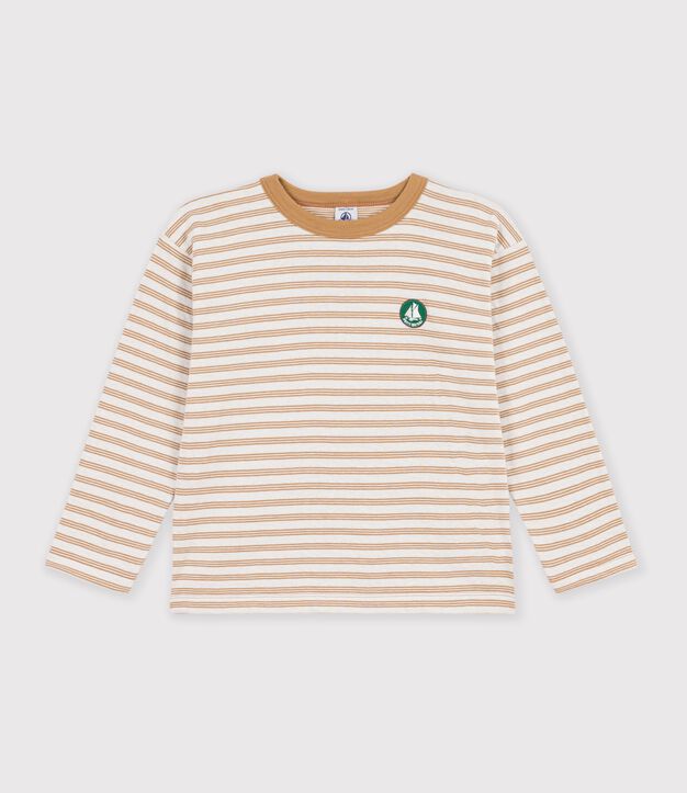 Tee-shirt enfant manches longues &agrave; rayures beige/&eacute;cru/beige
