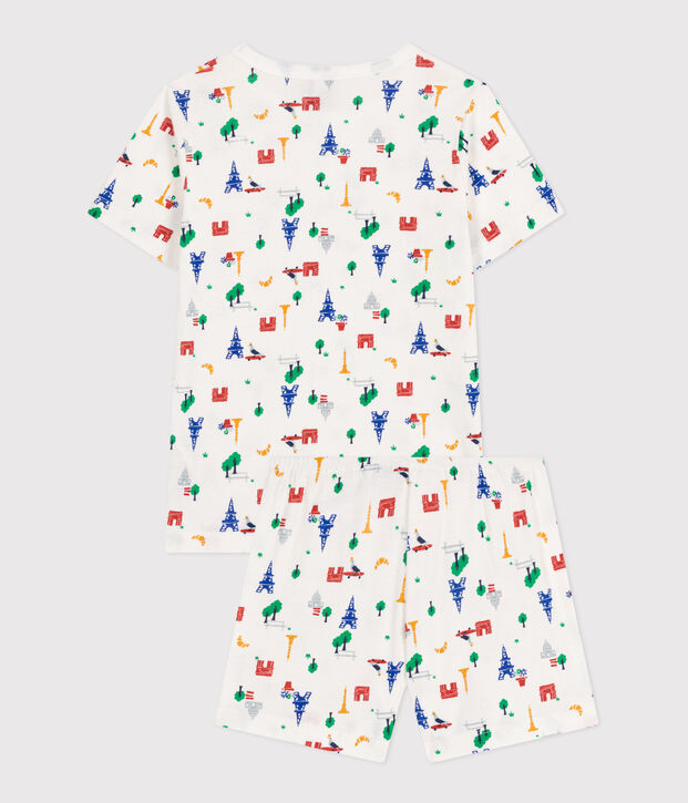 Pyjama short imprim&eacute; Paris en coton enfant blanc/multicouleur