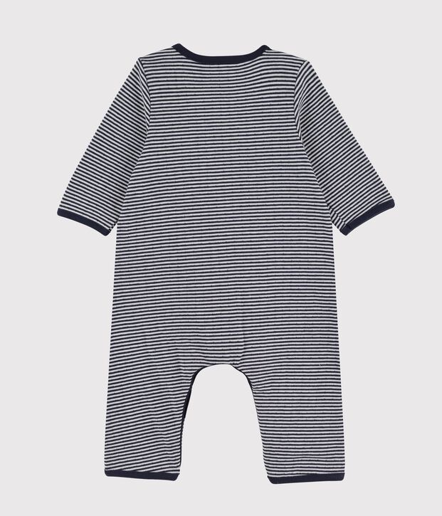 Combinaison longue b&eacute;b&eacute; en tubique ray&eacute; bleu/blanc