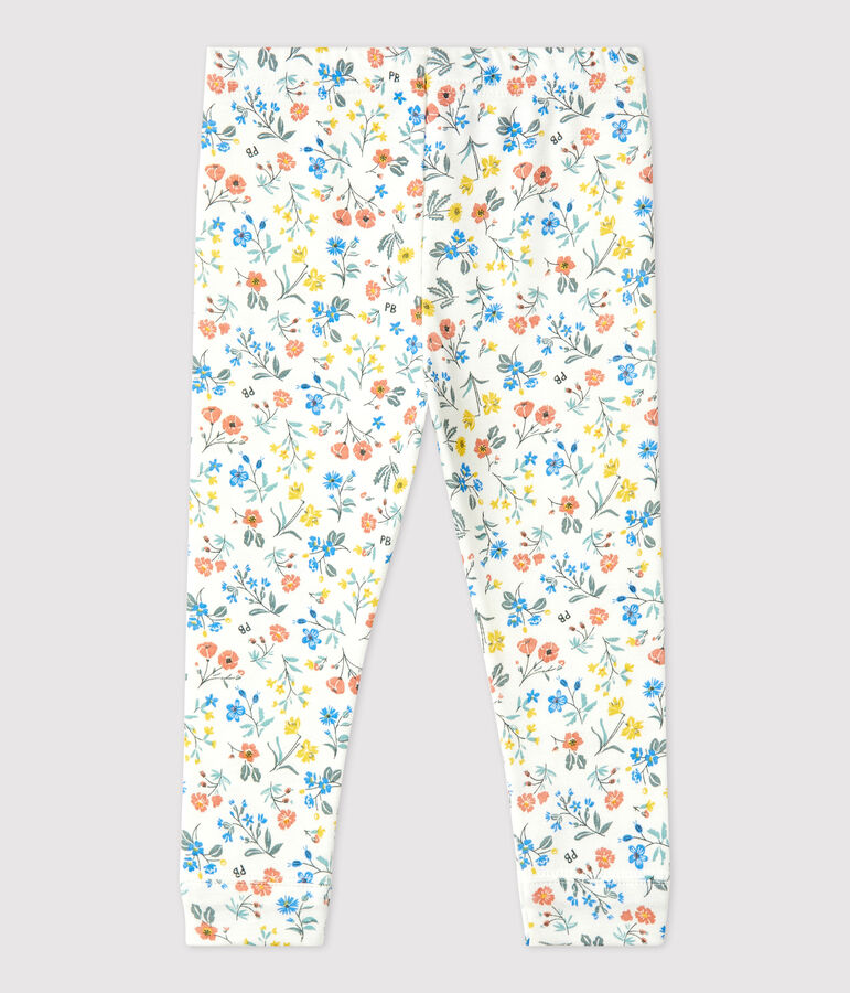 Legging imprim&eacute; fleuri en coton b&eacute;b&eacute; blanc MARSHMALLOW/blanc MULTICO
