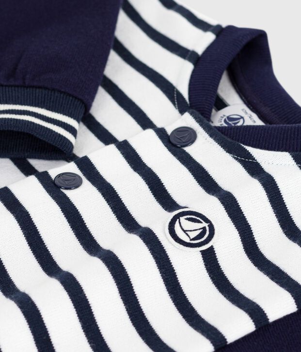 Combinaison longue b&eacute;b&eacute; en coton imprim&eacute; rayures marini&egrave;re blanc/bleu