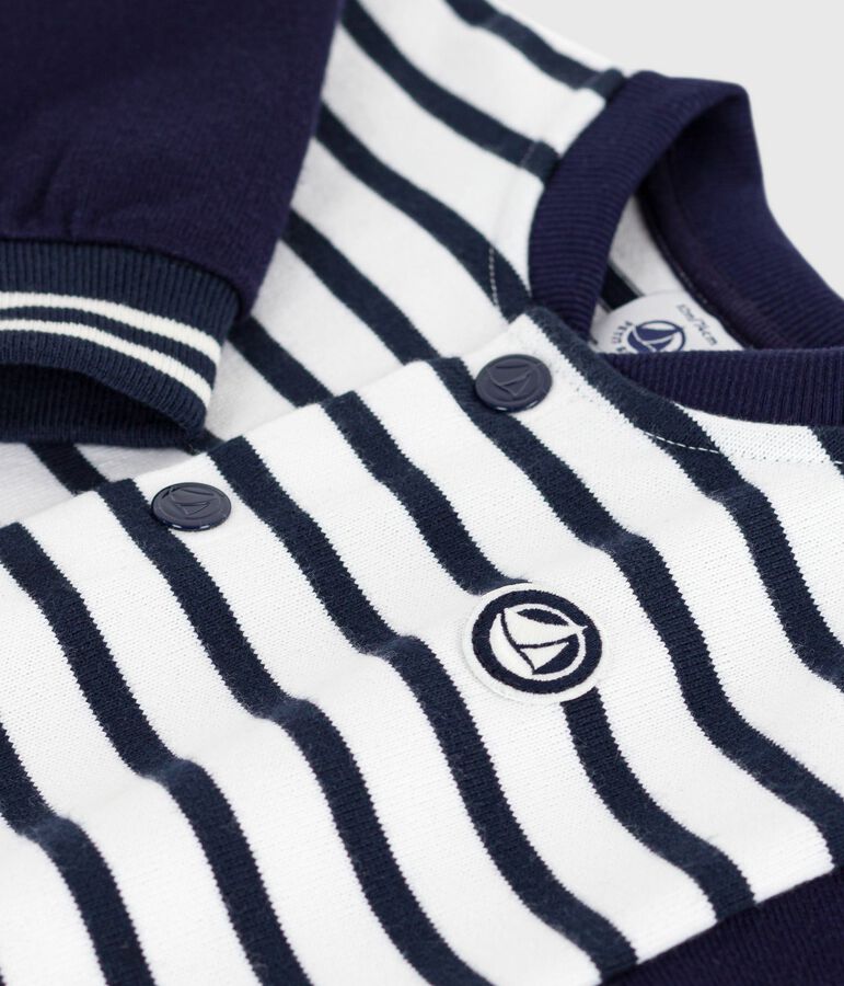 Combinaison longue b&eacute;b&eacute; en coton imprim&eacute; rayures marini&egrave;re blanc MARSHMALLOW/bleu SMOKING