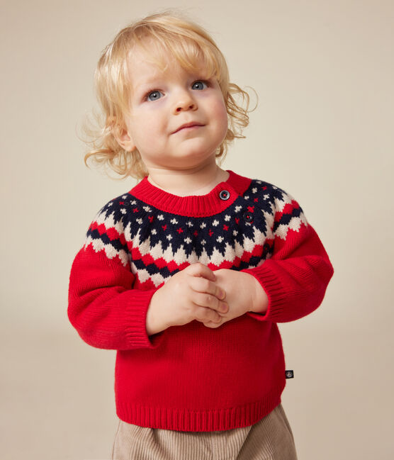 Pull en tricot contenant de la laine bébé rouge STOP/ MULTICO