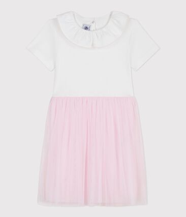 Robe enfant manches courtes en coton et tulle à motif cœurs
