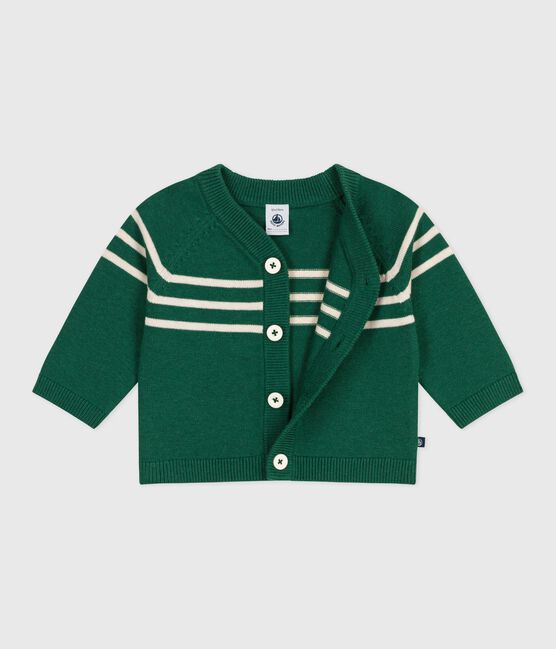 Cardigan bébé en tricot laine et coton rayé vert WILLOW/ AVALANCHE