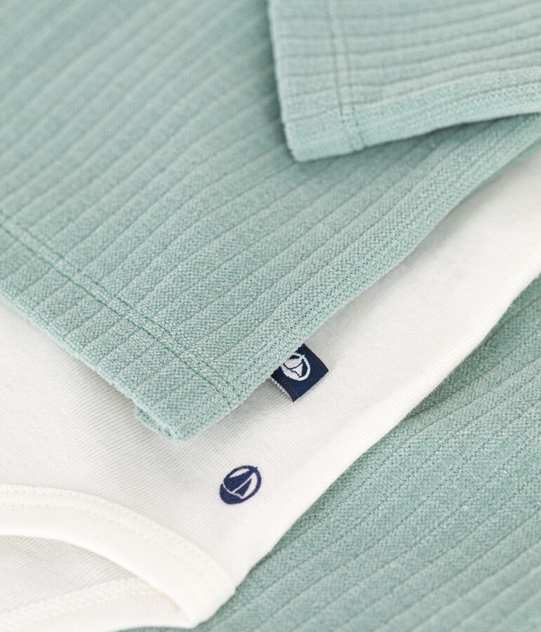 Ensemble 3 pi&egrave;ces en velours b&eacute;b&eacute; vert PAUL