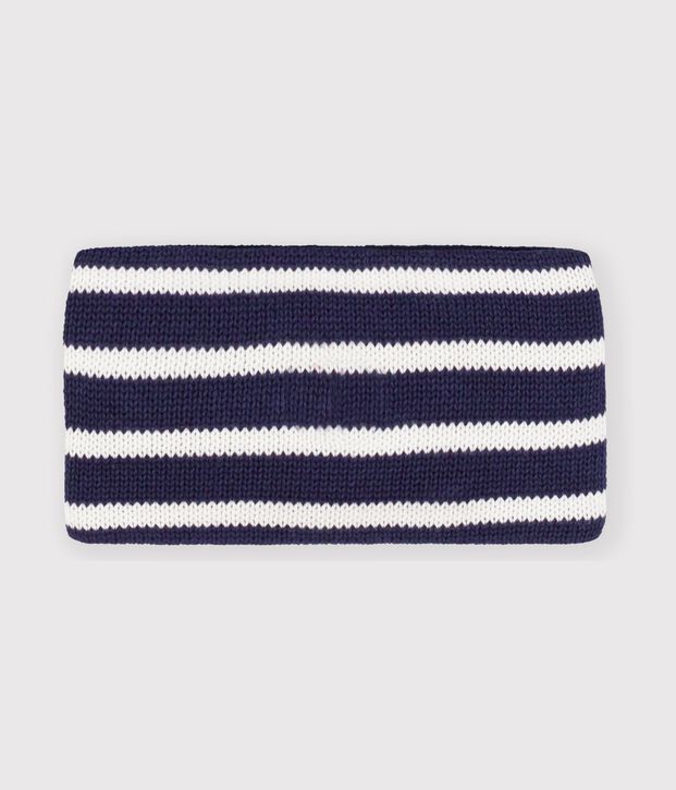 Snood b&eacute;b&eacute; en tricot &agrave; rayures doubl&eacute; polaire bleu/&eacute;cru