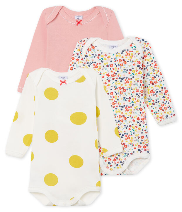 Trio de bodies manches longues b&eacute;b&eacute; fille multicouleur