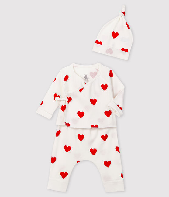 Ensemble cadeau cœurs rouges bébé en coton biologique blanc MARSHMALLOW/rouge TERKUIT