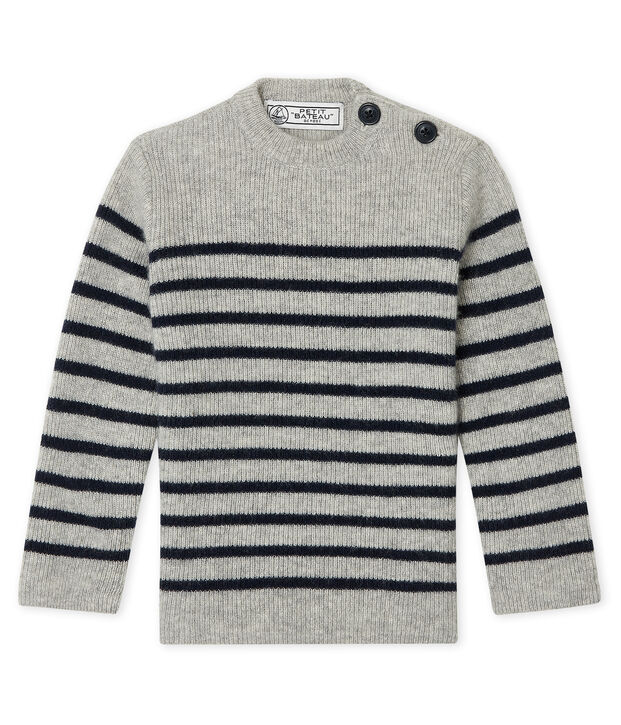 Pull en cachemire b&eacute;b&eacute; gar&ccedil;on gris/bleu