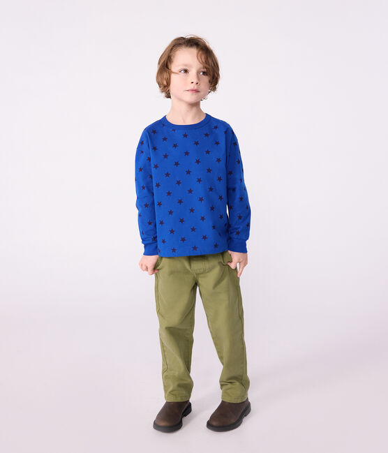 Tee-shirt enfant manches longues en coton imprimé bleu OLYMPIC+SOIR