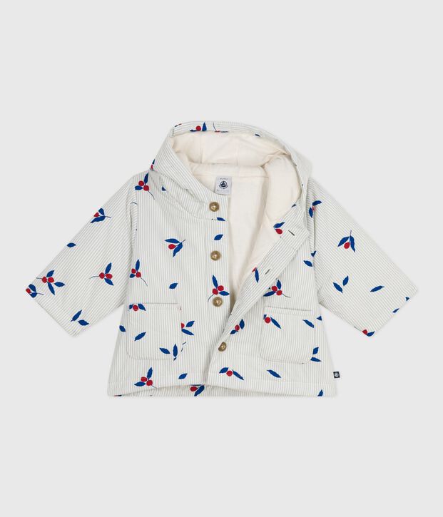 Manteau &agrave; capuche b&eacute;b&eacute; ouatin&eacute; en popeline imprim&eacute;e baie bleu/multicouleur