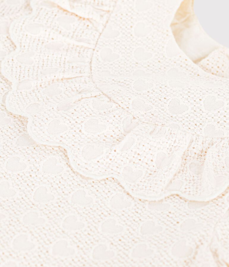 Robe b&eacute;b&eacute; en broderie anglaise manches courtes, motifs c&oelig;urs blanc MARSHMALLOW