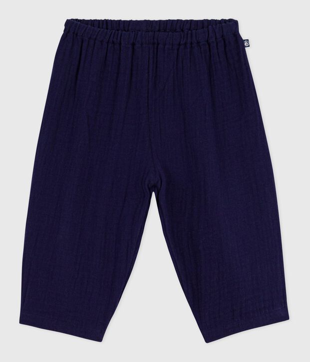 Pantalon b&eacute;b&eacute; en coton uni bleu marine