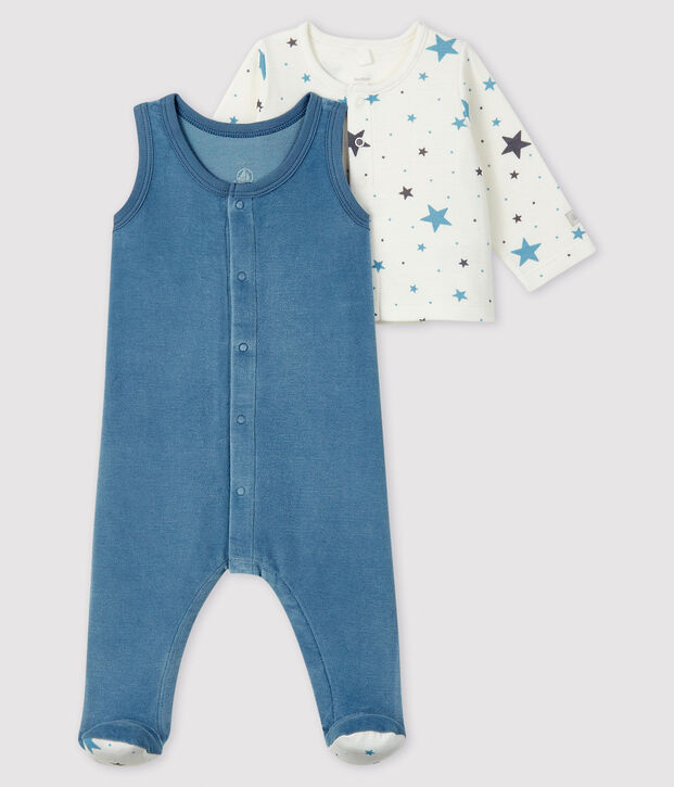 Ensemble 2 pi&egrave;ces &eacute;toiles bleues b&eacute;b&eacute; en en velours gris/multicouleur