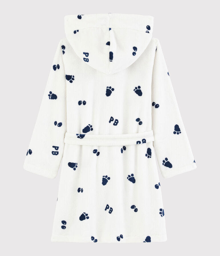 Robe de chambre petit gar&ccedil;on en polaire blanc/bleu